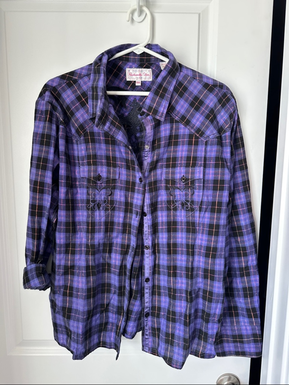 Panhandle Slim Purple and Black Plaid Western Shirt